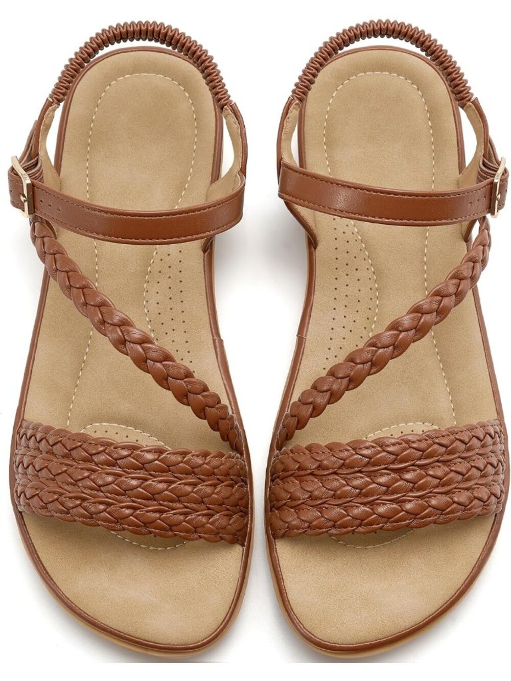 Women's Brown Summer Comfortable Strappy Flats Casual Walking Beach Sandals
